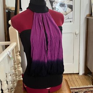 Foxy Jeans Sweetheart Top with High Neck Overlay – Gradient Purple/Black – Sm